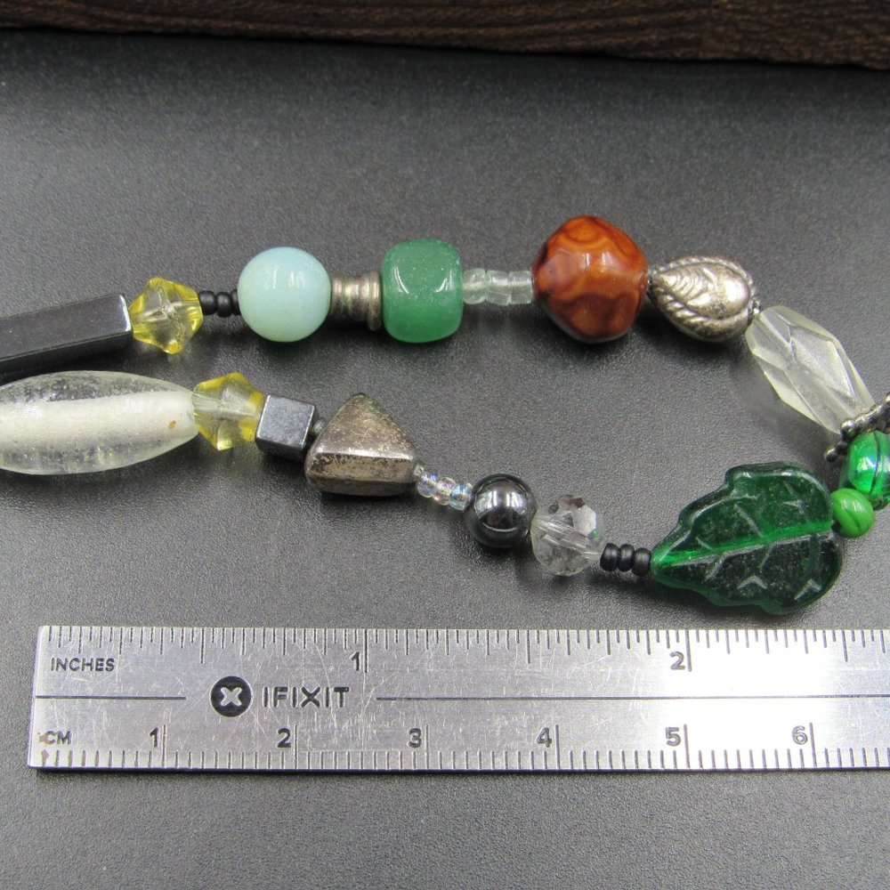 16" Sterling Silver Pearl Jade Chrysoprase Glass Necklace Vintage - Picture 6 of 7